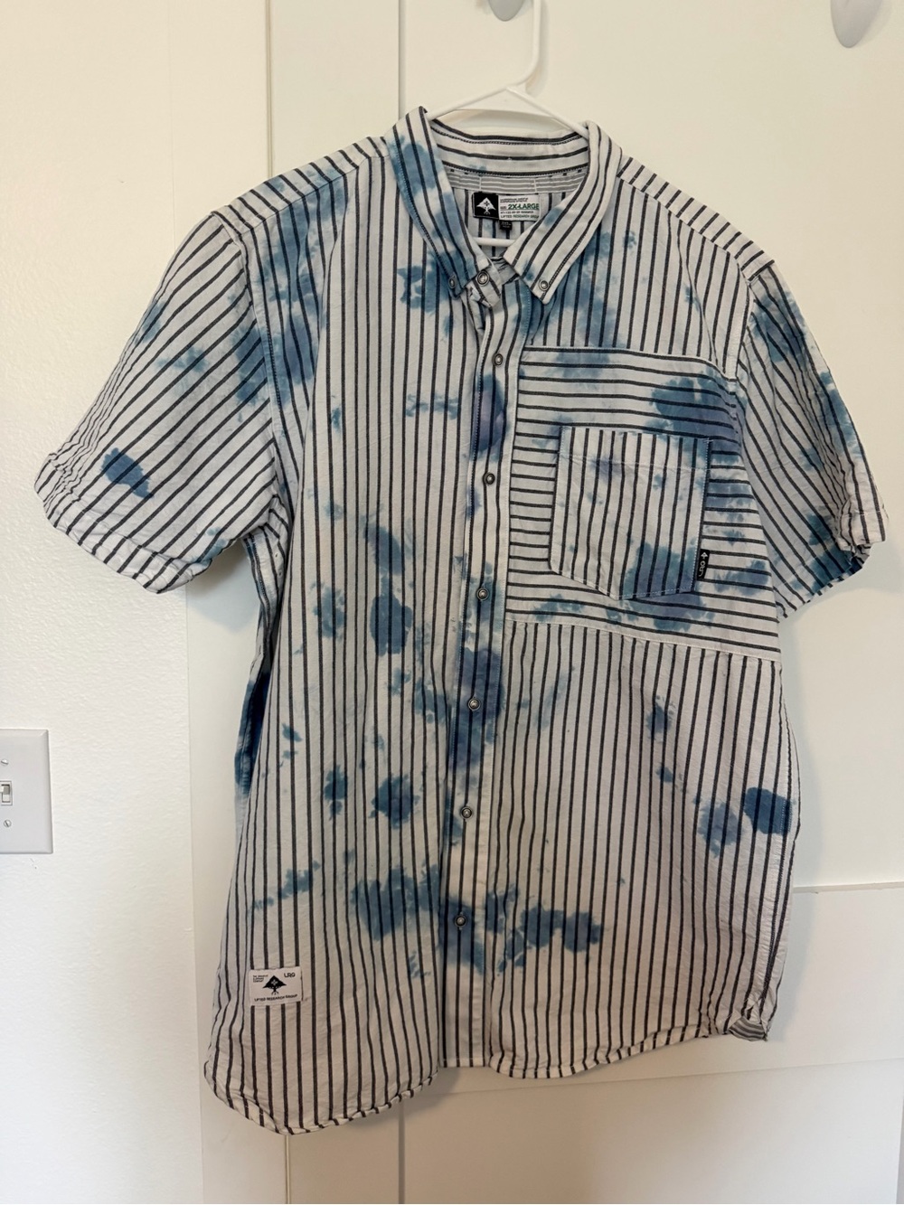 LRG Short-Sleeve Striped Button-Up Shirt in Blue Tie-Dye - Unknown Brand